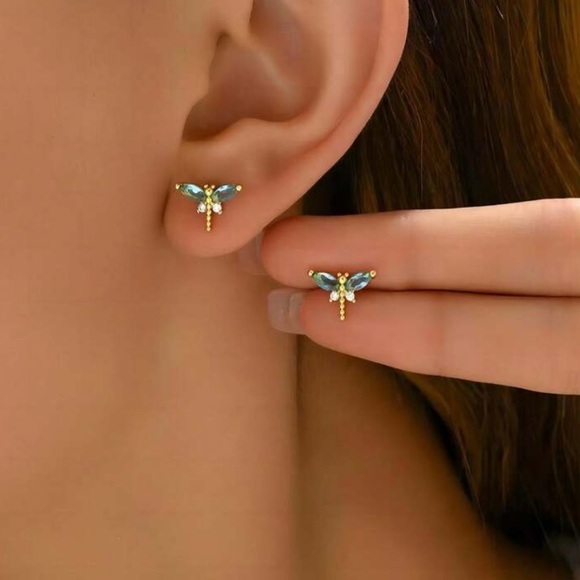 Cubic Zirconia Dragonfly Stud Earrings - Picture 3 of 6